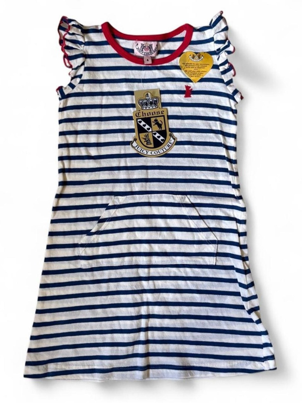 Y2K deadstock vintage Juicy Couture ruffle sleep stripe tee shirt dress